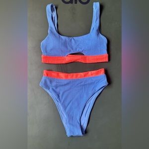 Aerie Blue/ Neon Orange High-waisted Bikini